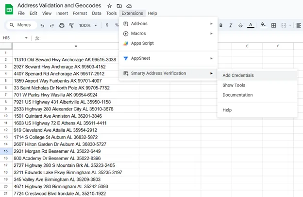 Menu to add credentials
