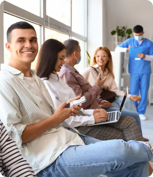 Multiple patients in a clinic waiting room
