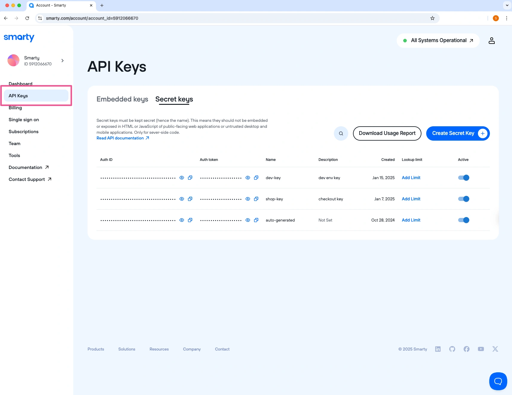 Select API Keys from the sidebar