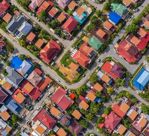 Aerial shot of neighborhood