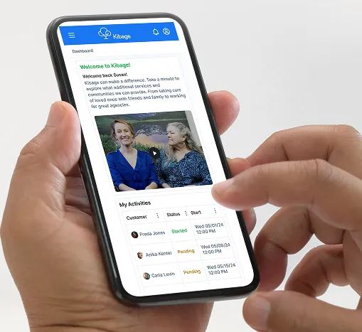 phone displaying kibage app/site